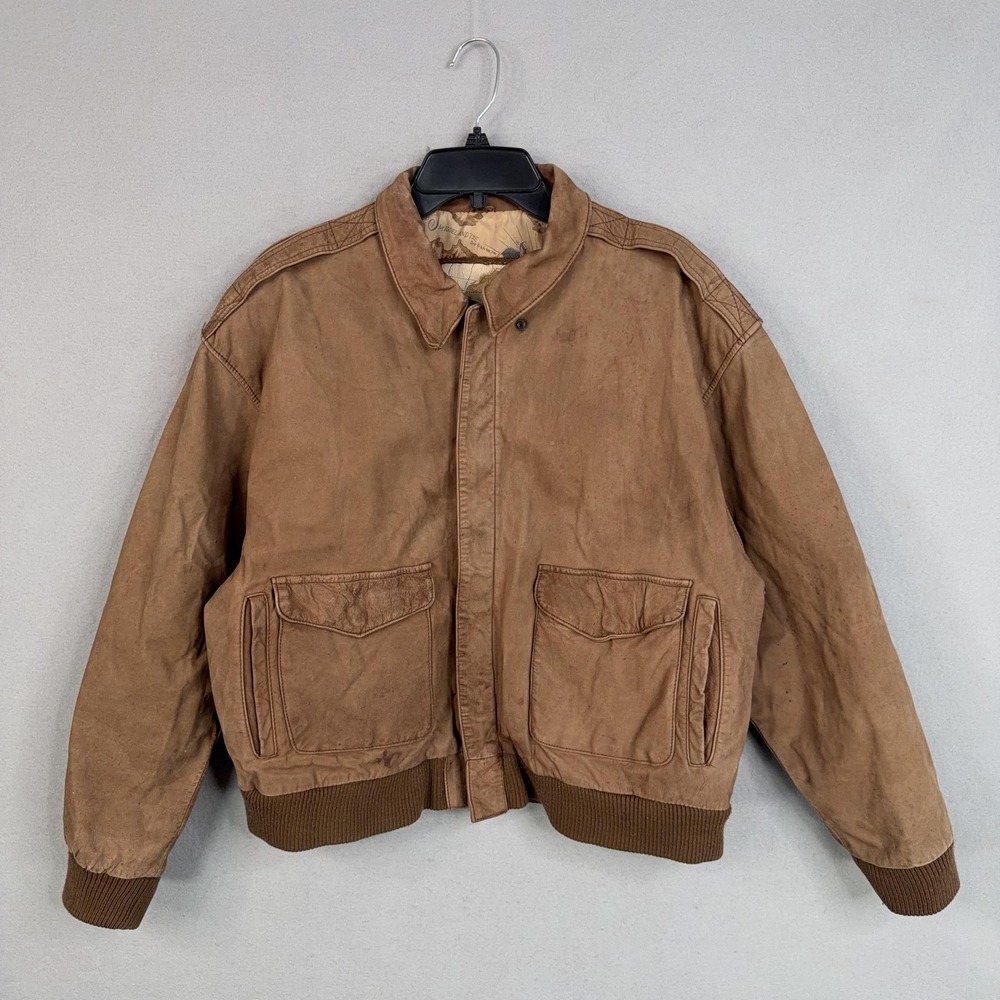 Vintage G-III Leather Jacket Mens Large Brown Leather Bomber Map Lined Aviator